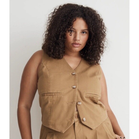 MADEWELL Button-Front Vest Chino Size 14 Khaki NEW Festival Boho Casual NM402 - Picture 1 of 14